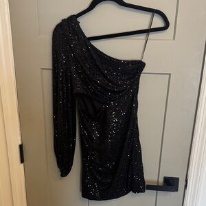 Glamorous One-Shoulder Black Sequin Dress